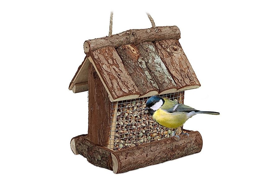 relaxdays Vogelhaus Vogelfutterhaus Rinde günstig online kaufen