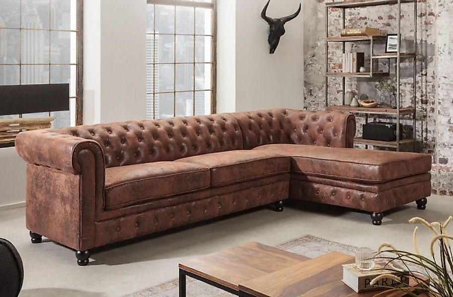 Casa Padrino Chesterfield-Sofa Chesterfield Ecksofa Rechts Antik Braun - Mi günstig online kaufen