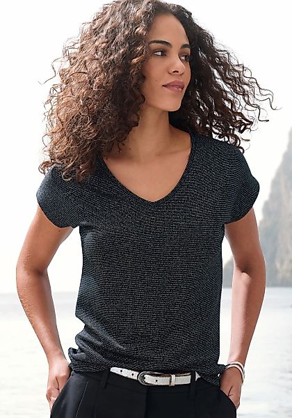 LASCANA Kurzarmshirt "mit silberfarbenem Glitzereffekt" aus pflegeleichter günstig online kaufen