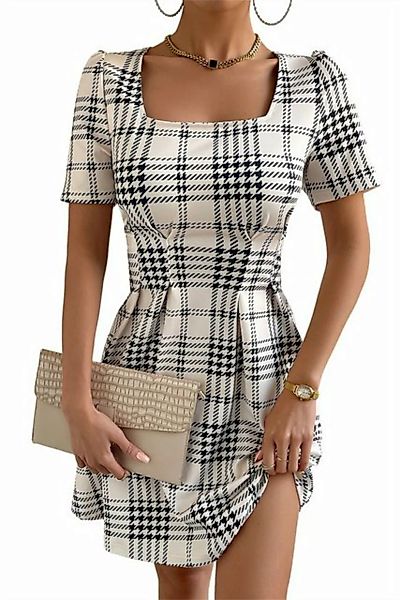 ZWY Hemdblusenkleid Schmales Damenkleid mit quadratischem Kragen und Karomu günstig online kaufen