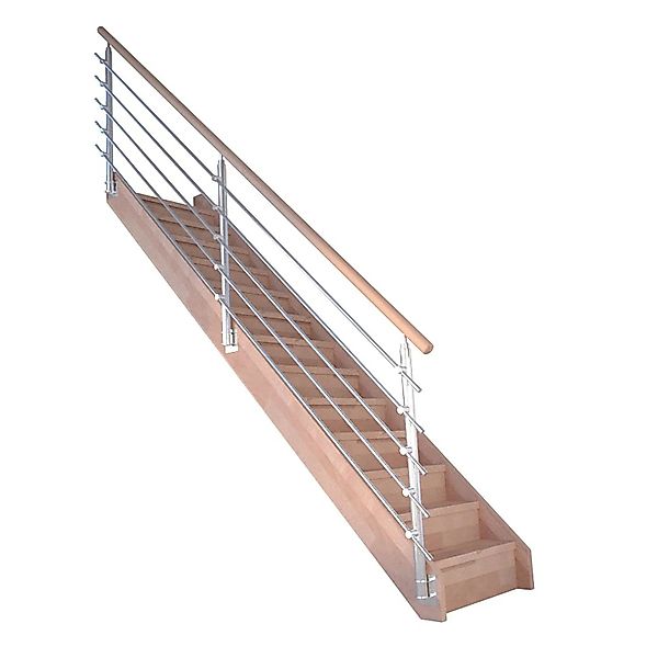Treppe Mykonos Buche Gerade Setzstufen Design-Geländer-Edelstahl FSC® günstig online kaufen