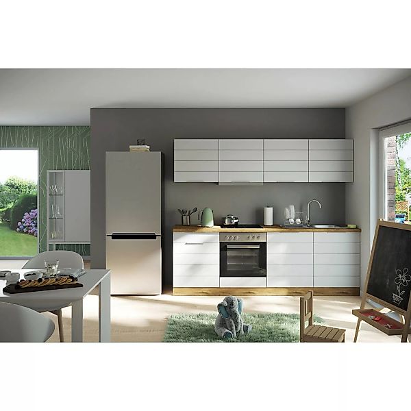Held Möbel Küchenzeile 240 cm Matt Weiß-Wotaneiche ohne E-Geräte günstig online kaufen