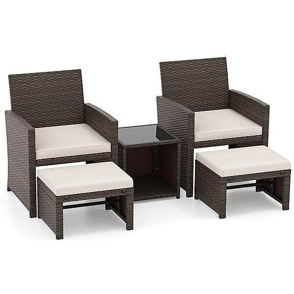 Costway Rattan Gartenmöbel Set Balkonset 2 Stühle & Tisch Weiß günstig online kaufen