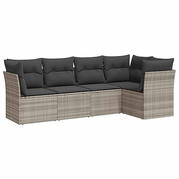 vidaXL 5-Tlg Garten-Sofagarnitur mit Kissen Hellgrau Poly Rattan 3217602 günstig online kaufen