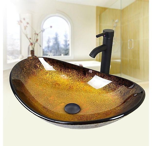 Puluomis Aufsatzwaschbecken Waschbecken Set mit Wasserhahn und Ablaufgarnit günstig online kaufen