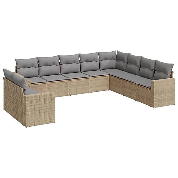vidaXL 10-Tlg Garten-Sofagarnitur mit Kissen Beige Poly Rattan 3251506 günstig online kaufen