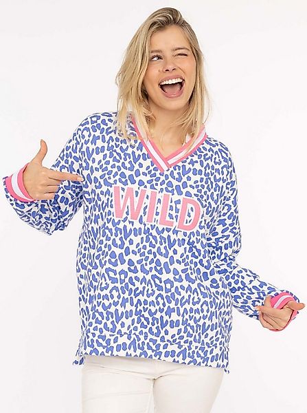 Zwillingsherz Sweatshirt "Leo Pastell" mit V-Ausschnitt, gestreiften Bündch günstig online kaufen