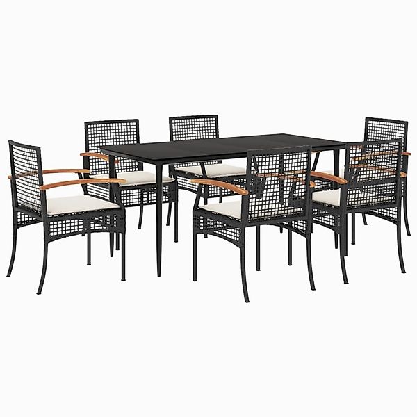 vidaXL 7-Tlg Garten-Essgruppe mit Kissen Schwarz Poly Rattan 3213600 günstig online kaufen