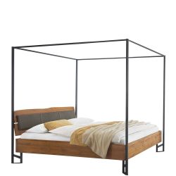 Industrial Himmelbett aus Wildeiche Massivholz geölt Metall günstig online kaufen