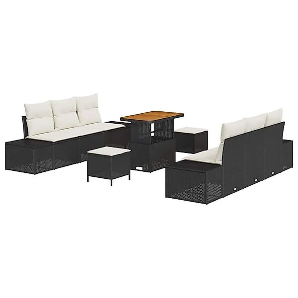vidaXL Gartensofa-Set mit Kissen 9 Stk Schwarz Poly Rattan 3364690 günstig online kaufen