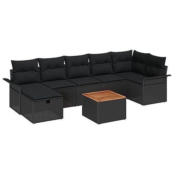 vidaXL Loungesofa 8-teiliges Garten Sofa Set mit Kissen Schwarz Poly Rattan günstig online kaufen