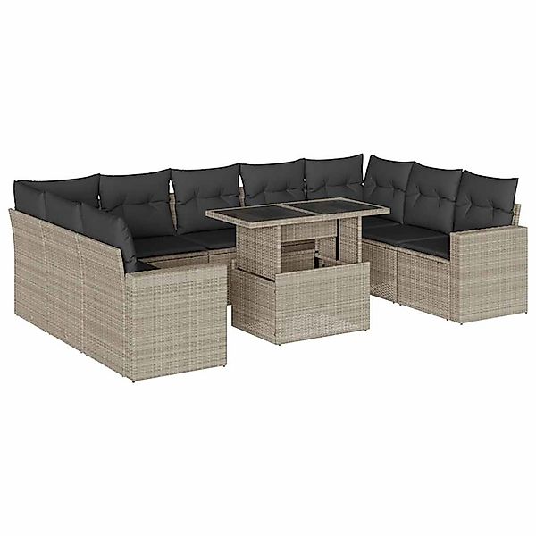 vidaXL 10-Tlg Garten-Sofagarnitur mit Kissen Hellgrau Poly Rattan 3267482 günstig online kaufen