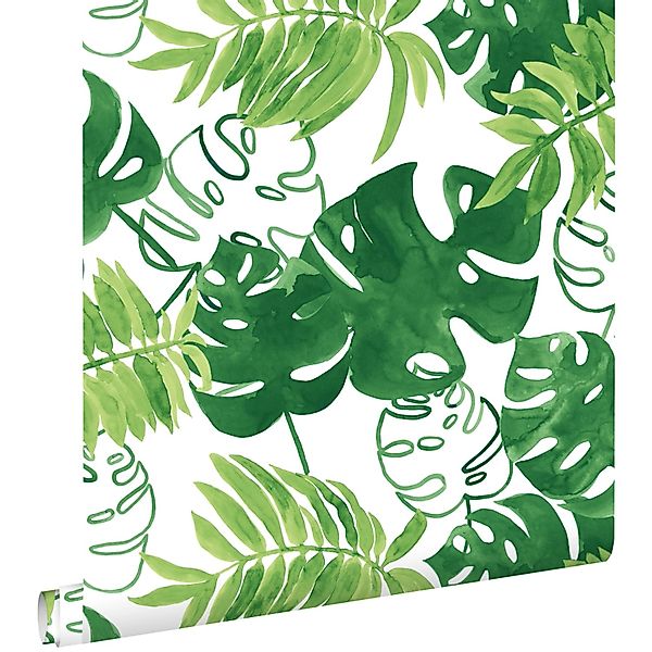 ESTAhome Tapete Gemalte Tropische Dschungelblätter Dschungelgrün 53 Cm X 10 günstig online kaufen
