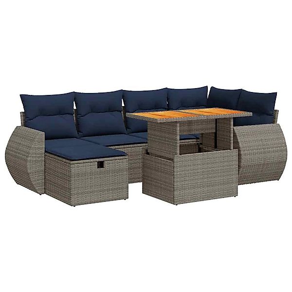 vidaXL 7-Tlg Garten-Sofagarnitur mit Kissen Braun Poly Rattan Akazie 332806 günstig online kaufen
