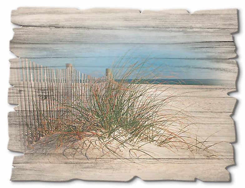 Artland Holzbild »Schöne Sanddüne mit Gräsern und Zaun« Strand 1 Stk. tlg. günstig online kaufen