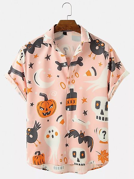 Herren Halloween lustige Schädel Kürbis Print Relaxed Fit Kurzarm Shirts günstig online kaufen