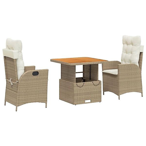vidaXL 3-Tlg Garten-Essgruppe mit Kissen Beige Poly Rattan 3277469 günstig online kaufen
