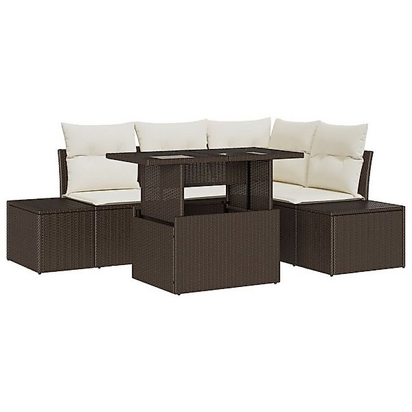 vidaXL Loungesofa 5-teiliges Garten-Sofa-Set mit Kissen Braun Poly-Rattan, günstig online kaufen