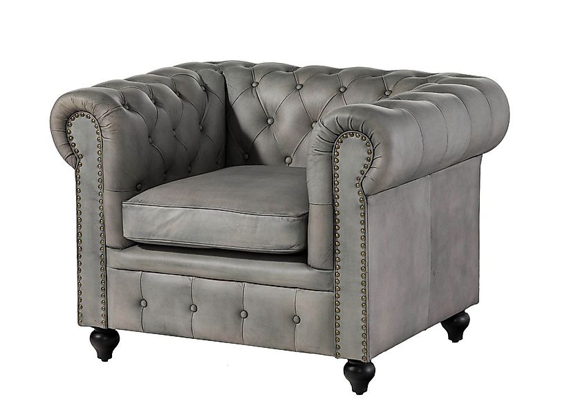 Massivmoebel24 Sessel (Sessel Echtleder 105x82x75 grau günstig online kaufen