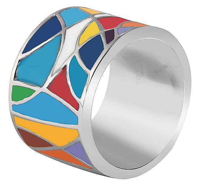 AKZENT Fingerring Lorella aus Edelstahl, Emaile bunt, silberfarbig, Gr. 54 günstig online kaufen