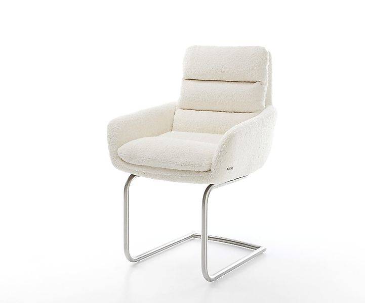 Freischwinger Abelia-Flex mit Armlehnen Bouclé Weiß Freischwinger rund Edel günstig online kaufen