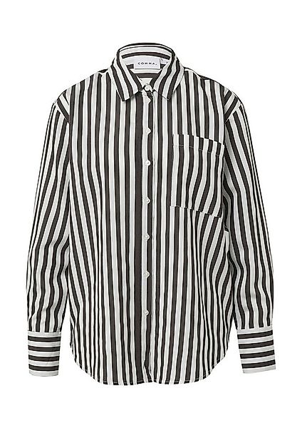 comma Langarmbluse Bluse Gestreifte Relaxed-Fit-Hemdbluse mit Brusttasche günstig online kaufen