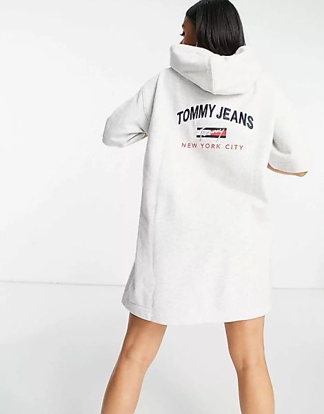 Tommy Jeans – Kurzärmliges Kapuzenpulloverkleid in Grau günstig online kaufen