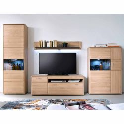 Wohnkombination aus Eiche Bianco LED Beleuchtung (vierteilig) günstig online kaufen