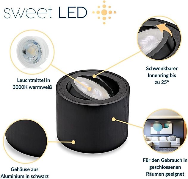 Sweet LED LED Aufbaustrahler 6er Set flache LED Aufbauspots - rund & schwen günstig online kaufen