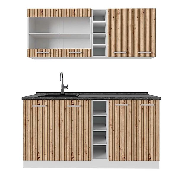 Vicco R-Line Singleküche Artisan Eiche/Weiß 160 cm AP Anthrazit ohne E-Gerä günstig online kaufen