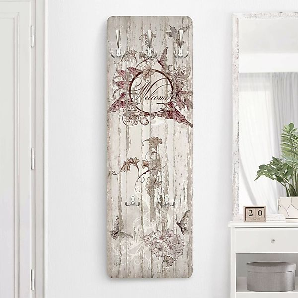 Wandgarderobe Holzpaneel Welcome with Butterfly günstig online kaufen