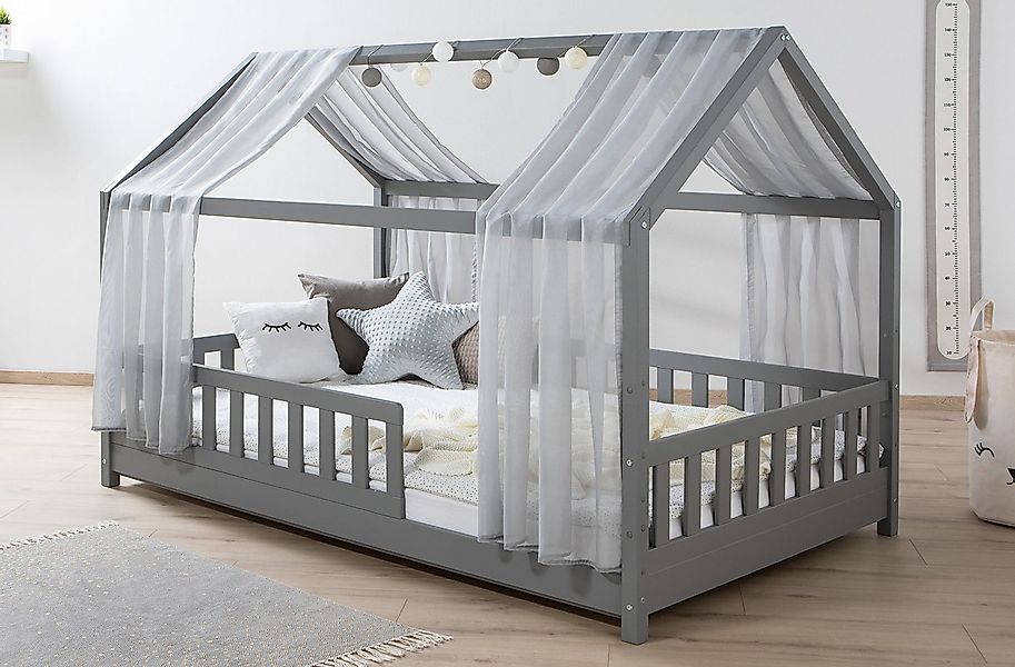 Ticaa Hausbett Kim mit Rausfallschutz aus Kiefer, Kinderbett 90x200, inkl. günstig online kaufen
