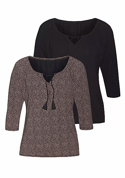 LASCANA 3/4-Arm-Shirt "mit modischen Tasseln", aus weichem Viskose-Stretch günstig online kaufen