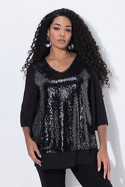 Ulla Popken Hemdbluse Chiffonbluse Pailletten A-Linie günstig online kaufen
