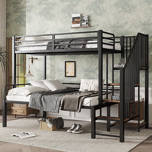 Sweiko Etagenbett 90x200cm&120x200cm (Eckleiterschrank mit Stauraum, günstig online kaufen