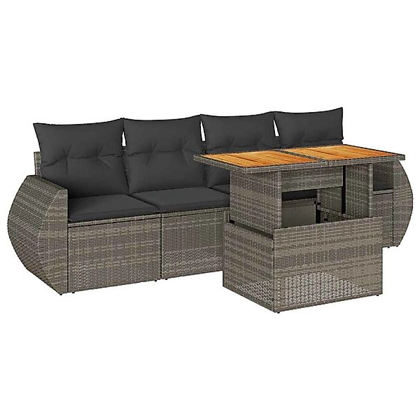 vidaXL 5-Tlg Garten-Sofagarnitur mit Kissen Grau Poly Rattan 3327210 günstig online kaufen
