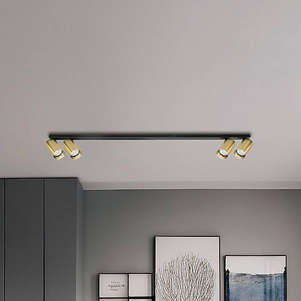 Deckenspot Hero, schwarz/gold, 4-flammig, 120 cm, Metall günstig online kaufen