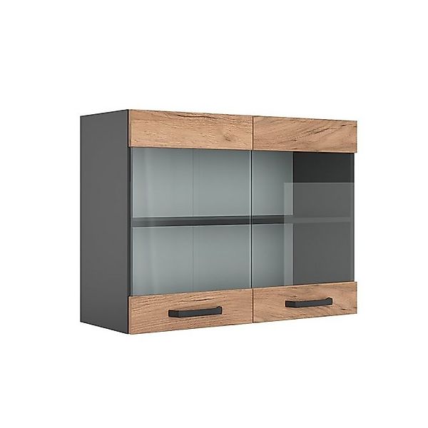 Vicco Küchenglasschrank R-Line Glashängeschrank Goldkraft Eiche/Anthrazit 8 günstig online kaufen