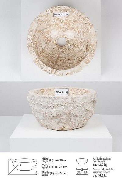 wohnfreuden Aufsatzwaschbecken Erosi Marmor Waschbecken 30 cm creme (Kein S günstig online kaufen