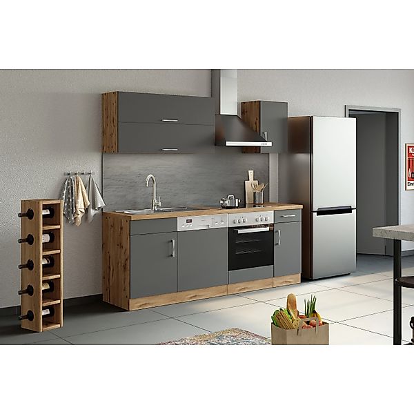 Held Möbel Küchenzeile Sorrento 210 cm Anthrazit-Wotaneiche ohne E-Geräte günstig online kaufen