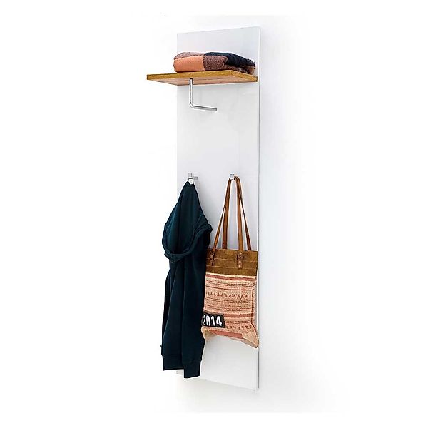 Wandgarderobe in Weiß Hochglanz und Wildeiche Optik 40 cm breit günstig online kaufen