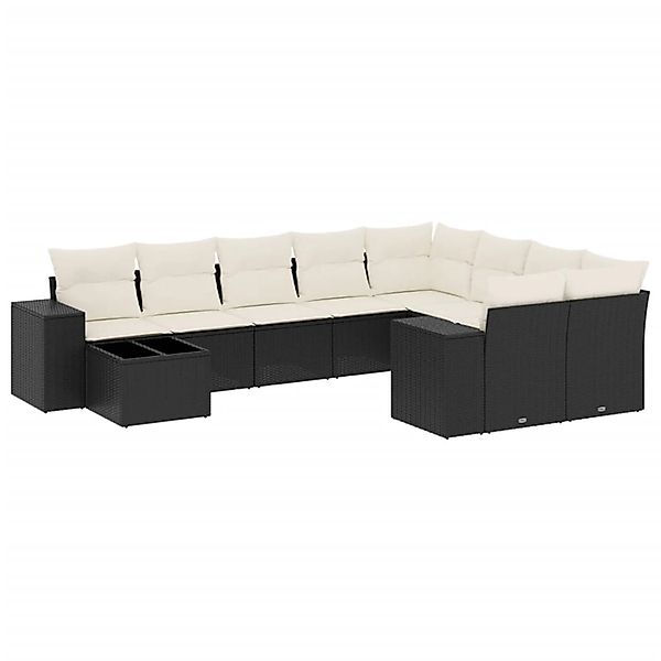 vidaXL 10-Tlg Garten-Sofagarnitur mit Kissen Schwarz Poly Rattan 3223055 günstig online kaufen