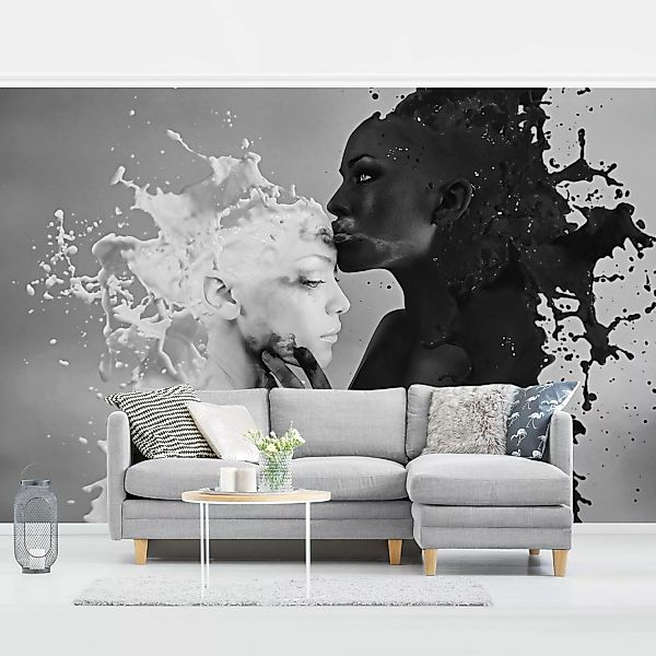 Fototapete Milch & Kaffee Kuss schwarz weiß günstig online kaufen