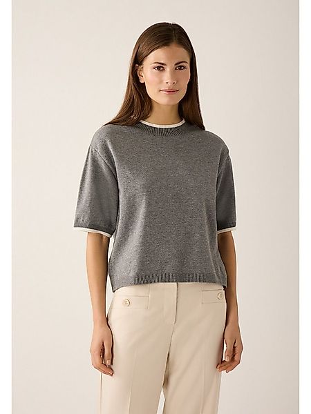 MORE&MORE Rundhalspullover softer Kurzarmpullover, Kontraststreifen günstig online kaufen