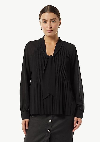 comma Langarmbluse Bluse Plissierte Chiffon-Bluse mit Schleifen-Detail günstig online kaufen