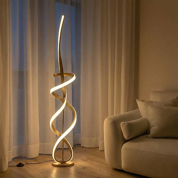 LED-Stehleuchte Kira, Höhe 140 cm, goldfarben, Metall, 4000K günstig online kaufen