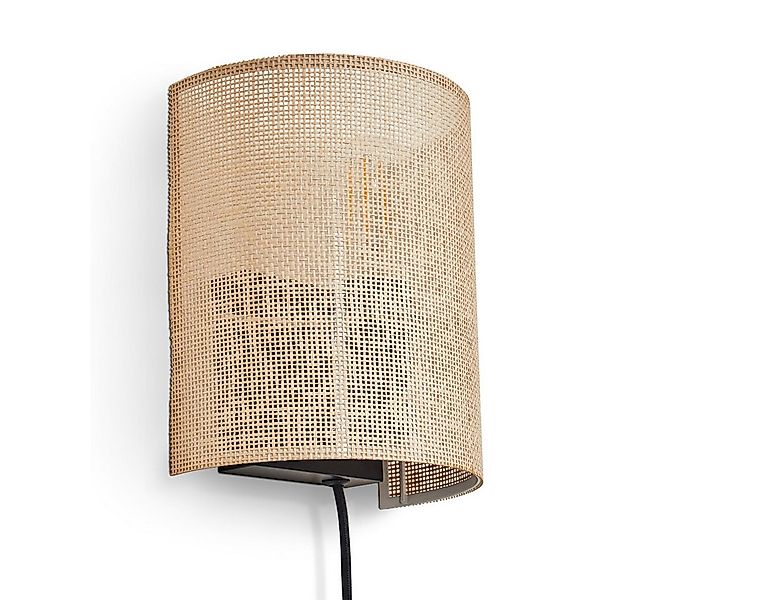 hofstein Wandleuchte Wandlampe aus Metall/Papiergeflecht in Schwarz/Natur, günstig online kaufen