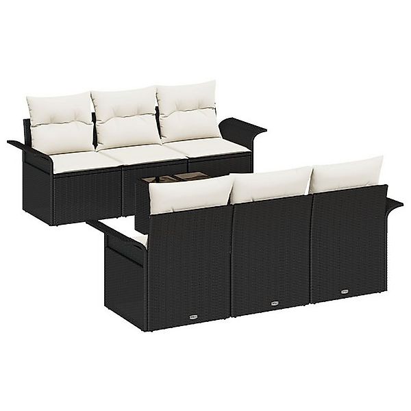 vidaXL Loungesofa 7-tlg. Garten-Sofagarnitur mit Kissen Schwarz Poly Rattan günstig online kaufen