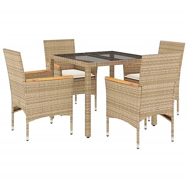 vidaXL 5-Tlg Garten-Essgruppe mit Kissen Beige Poly Rattan und Glas 3278658 günstig online kaufen