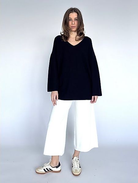 Zuckerwatte V-Ausschnitt-Pullover Rippstrickoptik aus Viskose mit günstig online kaufen
